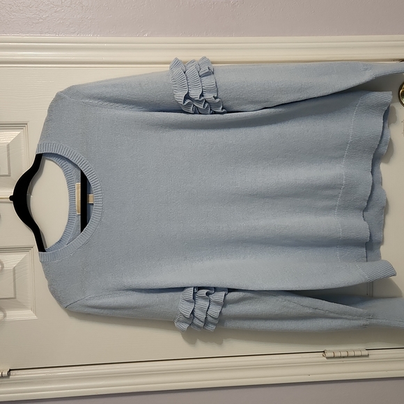 Cotton spring sweater with delicate ruffles on sleeves - Picture 1 of 5